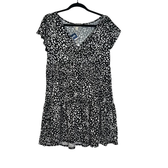 Jessica Simpson Pullover Floral Dress Black and White Pleated Wrap Size XL NWT - Picture 1 of 7